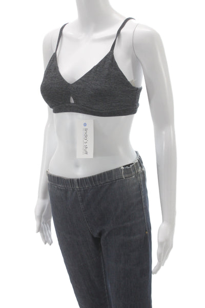 Alo Womens Spaghetti Strap Stretch Knit Logo Cut Out Sports Bra Gray Size Small
