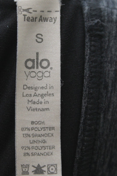 Alo Womens Spaghetti Strap Stretch Knit Logo Cut Out Sports Bra Gray Size Small