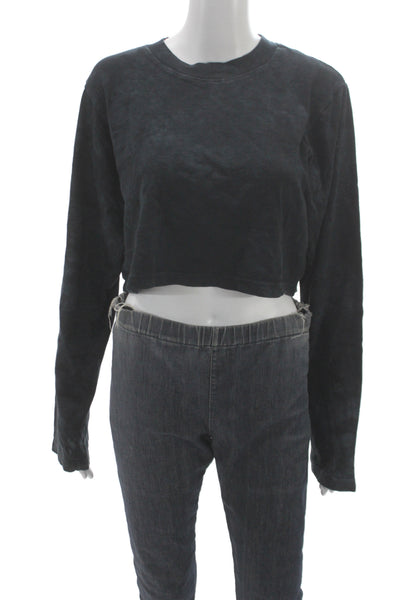 Cotton Citizen Women T Shirt Pajama Top Black Long Sleeve Crew Neck Size M