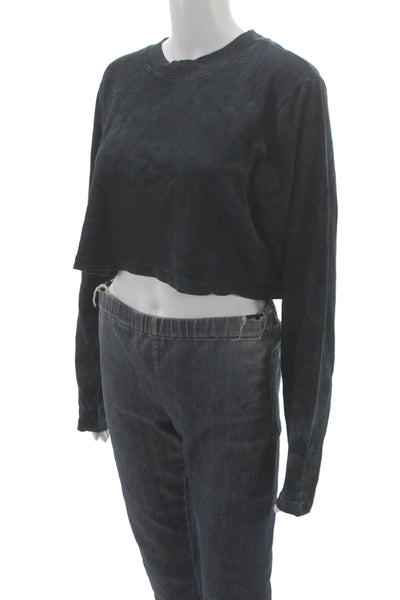 Cotton Citizen Women T Shirt Pajama Top Black Long Sleeve Crew Neck Size M