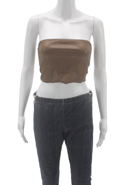 Skims Women Brown Sleeveless Blouse Straight Across Neckline Solid Size S