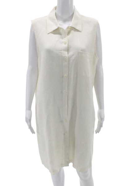 Eileen Fisher Women Shirt Dress Ivory Linen Sleeveless Knee Length Size L