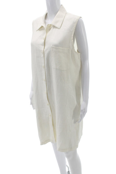 Eileen Fisher Women Shirt Dress Ivory Linen Sleeveless Knee Length Size L
