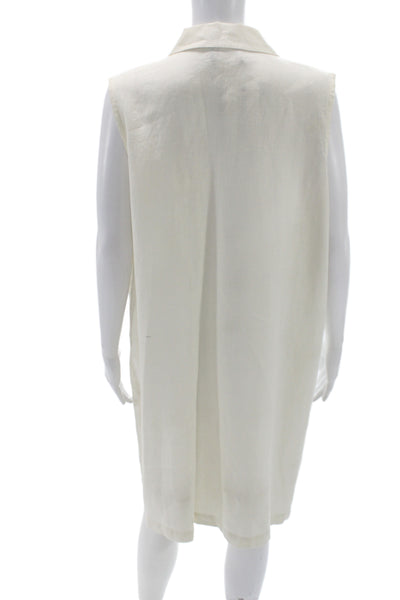 Eileen Fisher Women Shirt Dress Ivory Linen Sleeveless Knee Length Size L