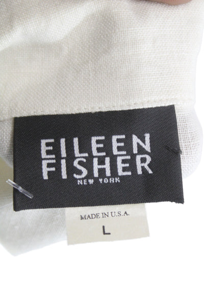 Eileen Fisher Women Shirt Dress Ivory Linen Sleeveless Knee Length Size L
