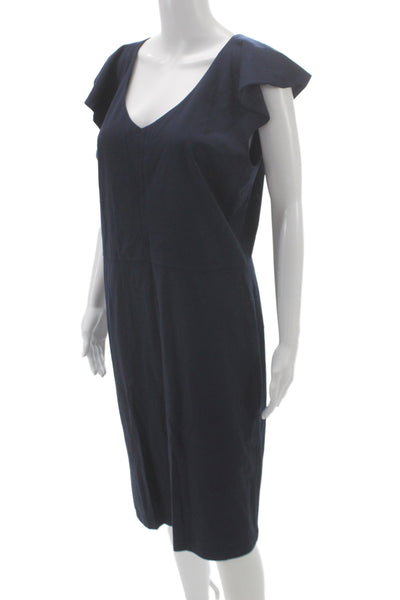J. Mclaughlin Women Sheath Dress Blue V-Neck Sleeveless Rayon Knee Length Size L