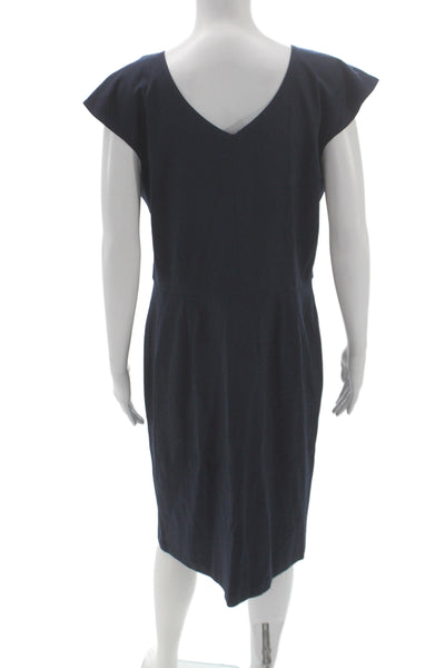 J. Mclaughlin Women Sheath Dress Blue V-Neck Sleeveless Rayon Knee Length Size L
