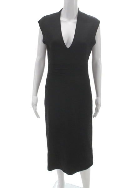 Michael Michael Kors Women Sheath Sleeveless V-Neck Black Mid-Calf Dress Size L