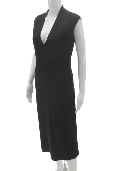 Michael Michael Kors Women Sheath Sleeveless V-Neck Black Mid-Calf Dress Size L