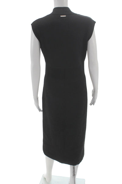 Michael Michael Kors Women Sheath Sleeveless V-Neck Black Mid-Calf Dress Size L