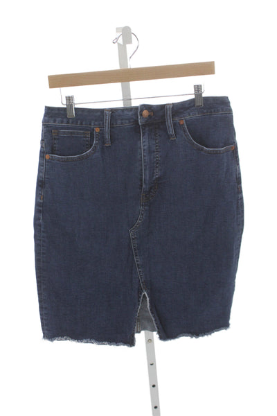 Madewell Womens Pencil Skirt Blue Knee Length Button Front 96% Cotton Size 31