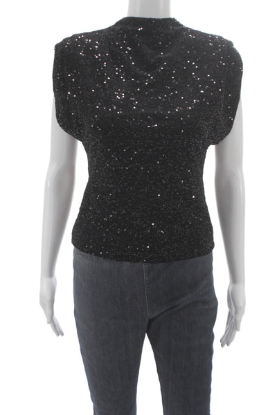 Zara Women T-Shirt Mock Neck Short Sleeve Black Zip Size XS