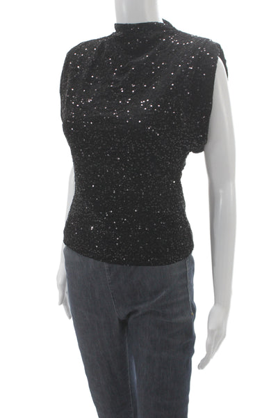 Zara Women T-Shirt Mock Neck Short Sleeve Black Zip Size XS