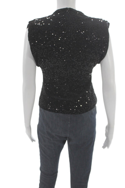 Zara Women T-Shirt Mock Neck Short Sleeve Black Zip Size XS