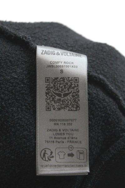 Zadig & Voltaire Womens Full Zip Hoodie Black Graphic Cotton Rock Size S