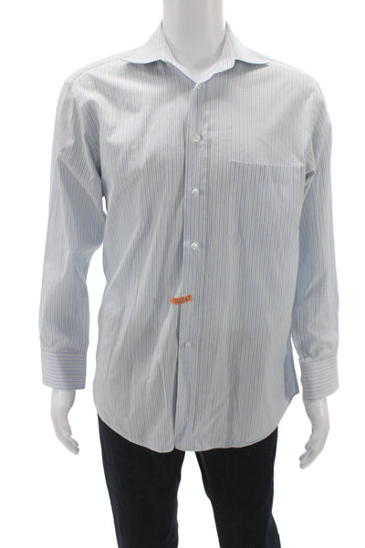 Alara Mens Cotton Striped Long Sleeve button-Down Shirt Blue Size 32
