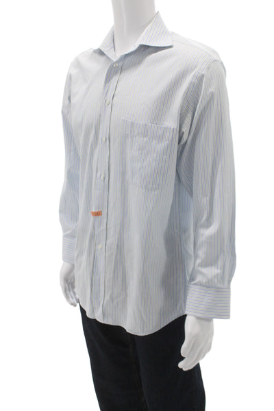 Alara Mens Cotton Striped Long Sleeve button-Down Shirt Blue Size 32