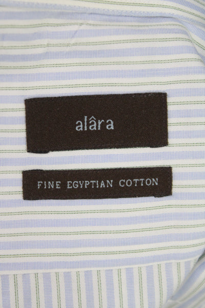 Alara Mens Cotton Striped Long Sleeve button-Down Shirt Blue Size 32