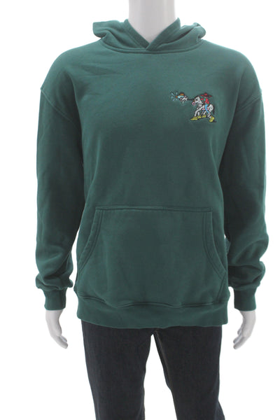 Semi Aqualics Mens Green Western Graphic Pullover Hoodie Organic Cotton Size XL