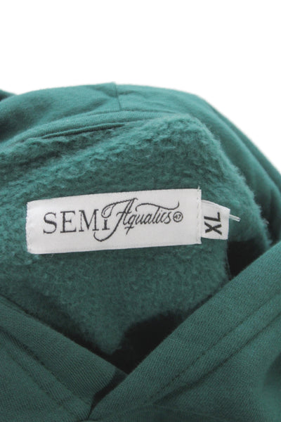 Semi Aqualics Mens Green Western Graphic Pullover Hoodie Organic Cotton Size XL