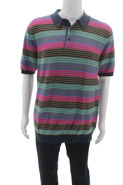 Scotch & Soda Mens Multicolor Striped Organic Cotton Polo Short Sleeve Size XL