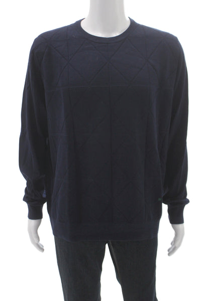 Purificacion Garcia Mens Blue Argyle Cotton Pullover Sweater Crew Neck Size XL