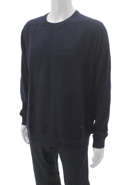 Purificacion Garcia Mens Blue Argyle Cotton Pullover Sweater Crew Neck Size XL