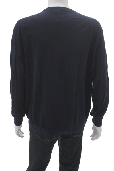 Purificacion Garcia Mens Blue Argyle Cotton Pullover Sweater Crew Neck Size XL