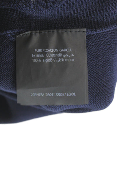 Purificacion Garcia Mens Blue Argyle Cotton Pullover Sweater Crew Neck Size XL