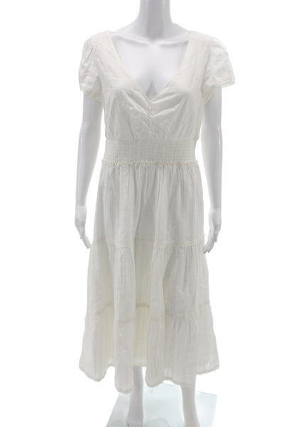 Paige Women Maxi Dress White V-Neck Short Sleeve 100% Cotton Size L