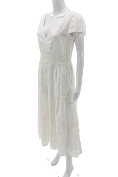 Paige Women Maxi Dress White V-Neck Short Sleeve 100% Cotton Size L