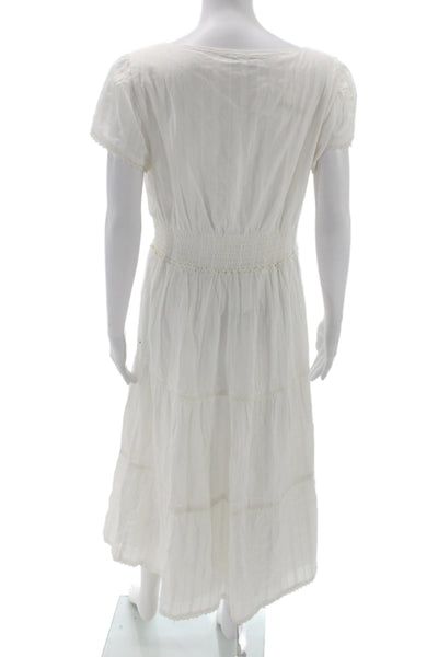 Paige Women Maxi Dress White V-Neck Short Sleeve 100% Cotton Size L