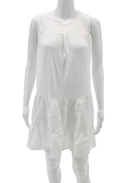 Velvet Womens Mini Linen Sleeveless Dress White Round Neck Size M
