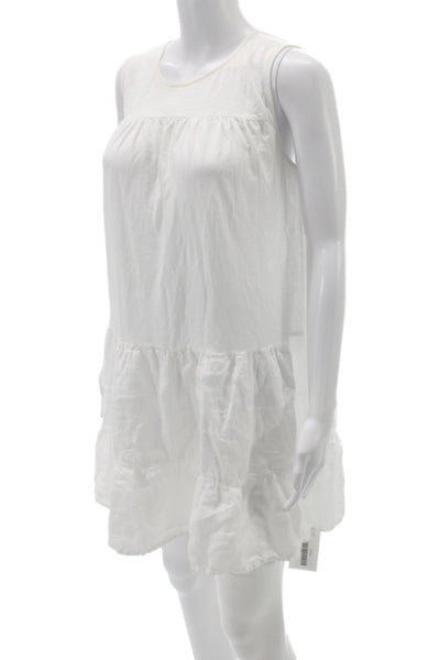 Velvet Womens Mini Linen Sleeveless Dress White Round Neck Size M