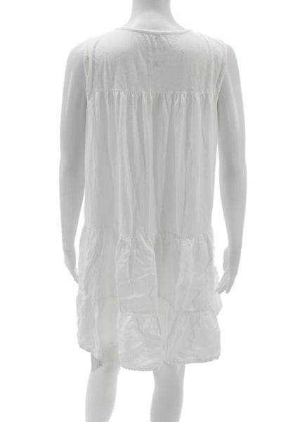 Velvet Womens Mini Linen Sleeveless Dress White Round Neck Size M