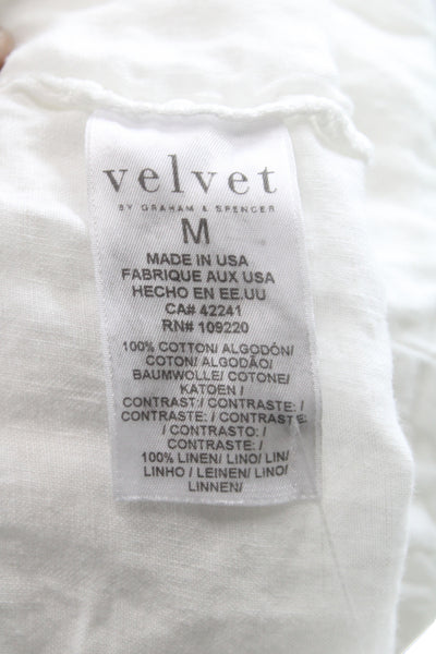 Velvet Womens Mini Linen Sleeveless Dress White Round Neck Size M