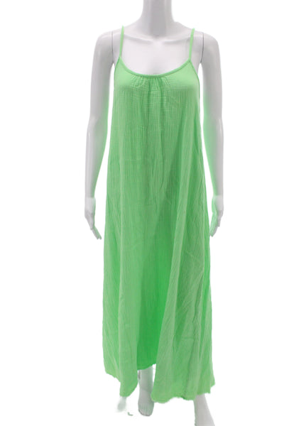 Nation LTD Women Maxi Dress Green 100% Cotton Scoop Neck Sleeveless Size M