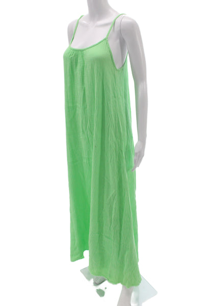 Nation LTD Women Maxi Dress Green 100% Cotton Scoop Neck Sleeveless Size M