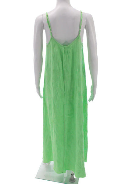 Nation LTD Women Maxi Dress Green 100% Cotton Scoop Neck Sleeveless Size M