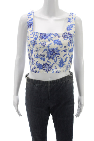 MNG Womens Blue Floral Square Neck Sleeveless Cami Pajama Top Size M