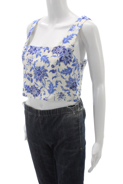 MNG Womens Blue Floral Square Neck Sleeveless Cami Pajama Top Size M