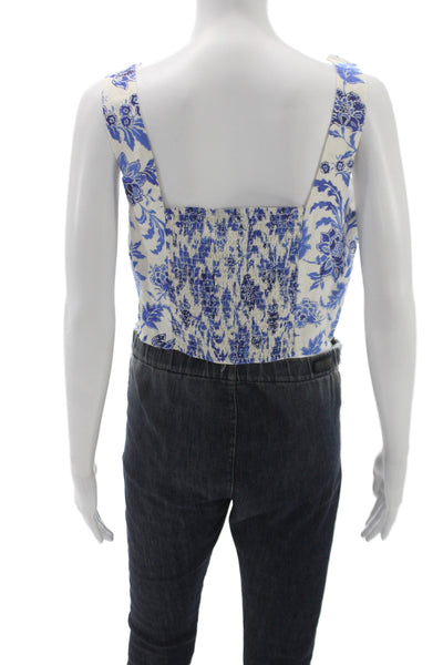 MNG Womens Blue Floral Square Neck Sleeveless Cami Pajama Top Size M