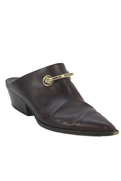 Tibi Womens Leather Gold Hardware Kitten Heel Burgundy Size 9