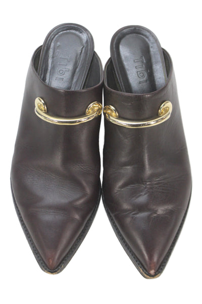 Tibi Womens Leather Gold Hardware Kitten Heel Burgundy Size 9