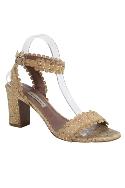Tabitha Simmons Womens Leather Floral Heel Pump Light Brown Size 9