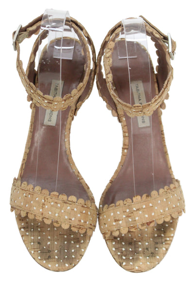 Tabitha Simmons Womens Leather Floral Heel Pump Light Brown Size 9
