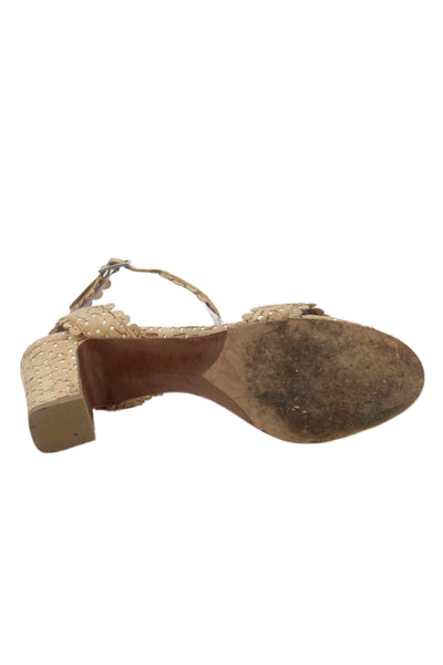 Tabitha Simmons Womens Leather Floral Heel Pump Light Brown Size 9