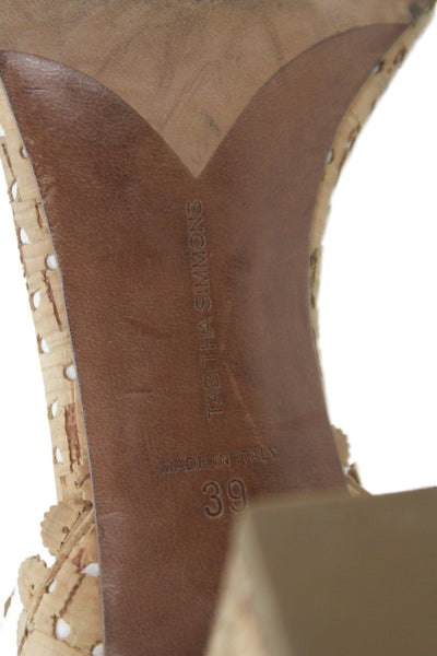 Tabitha Simmons Womens Leather Floral Heel Pump Light Brown Size 9
