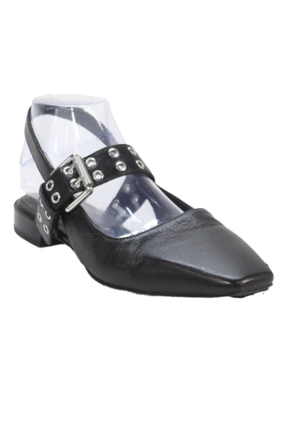 Rag & Bone Women Leather Buckle Ankle Strap Flats Black Size 8.5