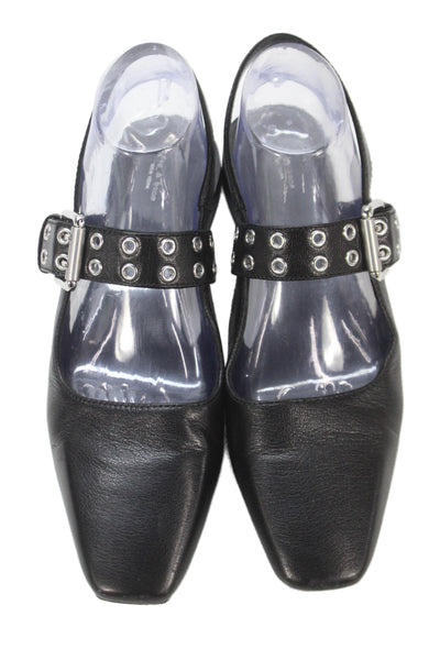 Rag & Bone Women Leather Buckle Ankle Strap Flats Black Size 8.5